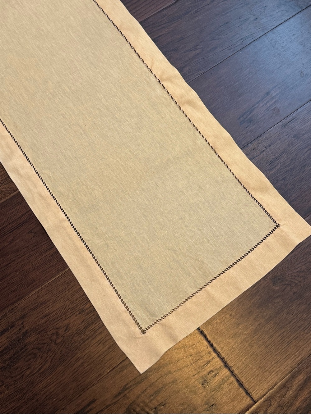 Williams Sonoma Yellow Linen-Blend Table Runner with Hemstitch Detailing 108”